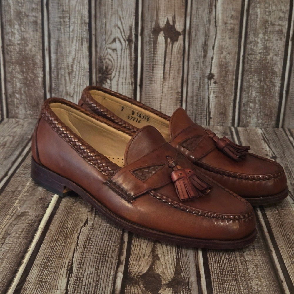 Sz 7 D Mens Allen Edmonds Maxfield Brown Braided Tassel Loafers Excellent